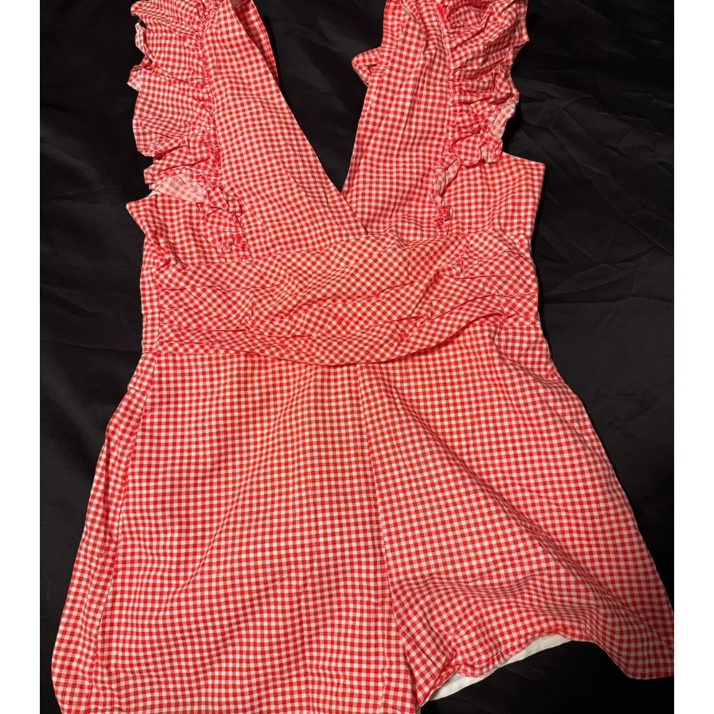 Red Gingham Ruffle Romper